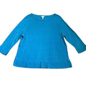Eileen Fisher Linen Blend Blouse Women’s XL Blue Boatneck